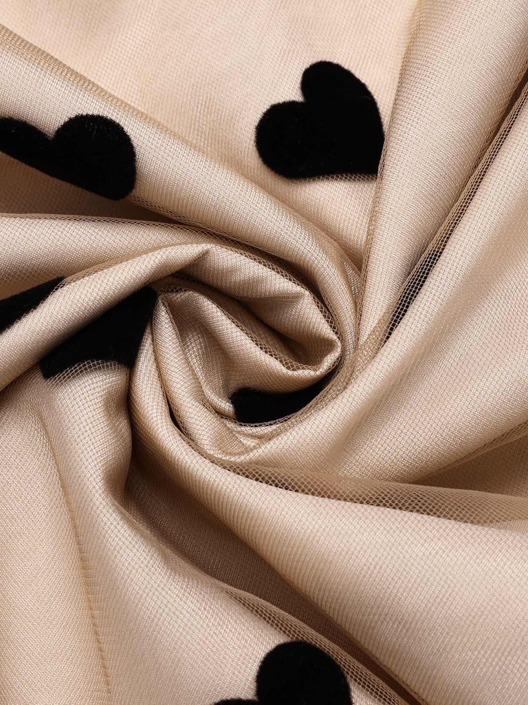 Beige & Schwarz 1950er Patchwork Polka Dots Swing Kleid