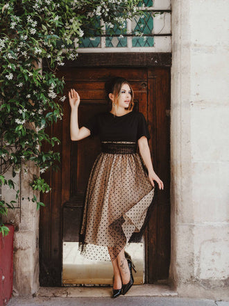 1950ER PATCHWORK KURZARM DOT SWING KLEID