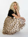Beige & Schwarz 1950er Patchwork Polka Dots Swing Kleid
