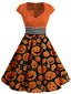 [Übergröße] Orange 1950er Halloween Kürbis Patchwork Swing Kleid