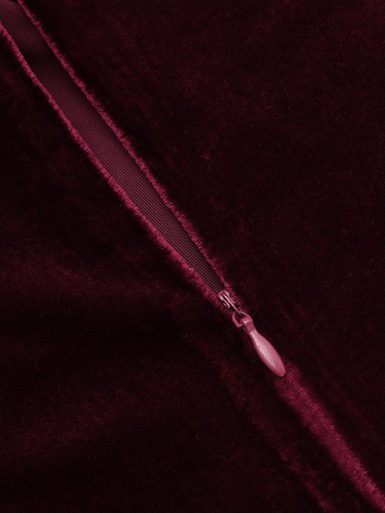 2PCS Weinrot 1960er Samt Lange Ärmel Bleistift Kleid