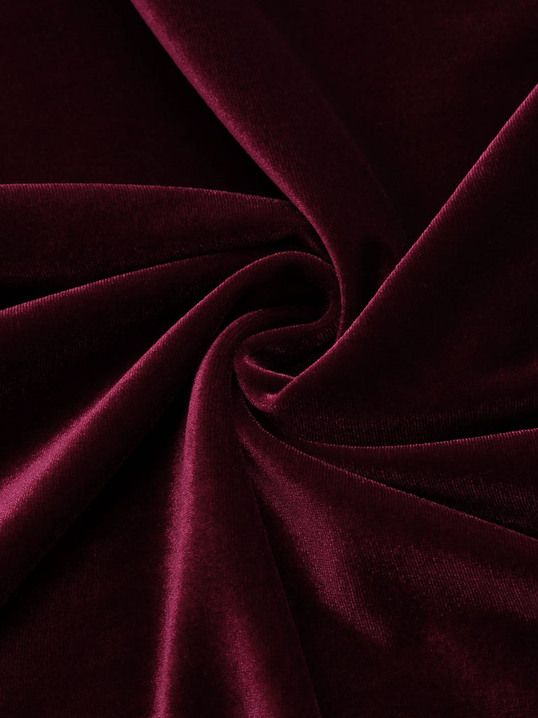 2PCS Weinrot 1960er Samt Lange Ärmel Bleistift Kleid