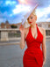 ROT VINTAGE NECKHOLDER BOW PENCIL KLEID