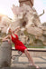 ROT VINTAGE NECKHOLDER BOW PENCIL KLEID