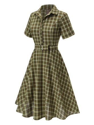 Olivgrün 1950ER PLAID KURAZARM SWING KLEID