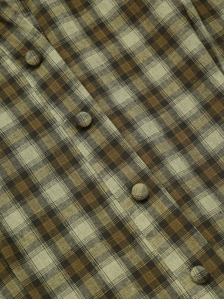 GRÜN 1950ER PLAID KURAZARM SWING KLEID