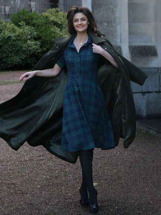 GRÜN 1950ER PLAID KURAZARM SWING KLEID
