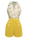 [Vorverkauf] Grün 1950er Blumen Halter Schnürung Vintage Romper
