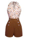 [Vorverkauf] Grün 1950er Blumen Halter Schnürung Vintage Romper