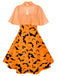 Orange 1950er Halloween Fledermaus Kostüm Kap Patchwork Kleid