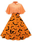 Orange 1950er Halloween Fledermaus Kostüm Kap Patchwork Kleid
