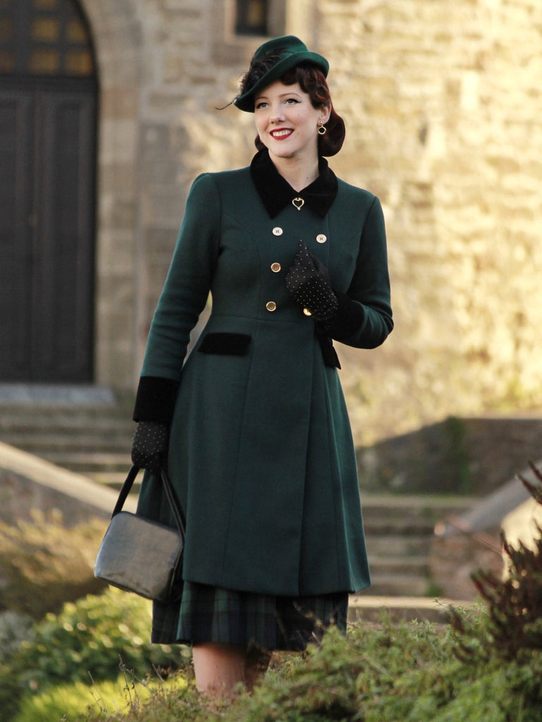 Dunkelgrün Einfarbiger Mantel Mit Knöpfen