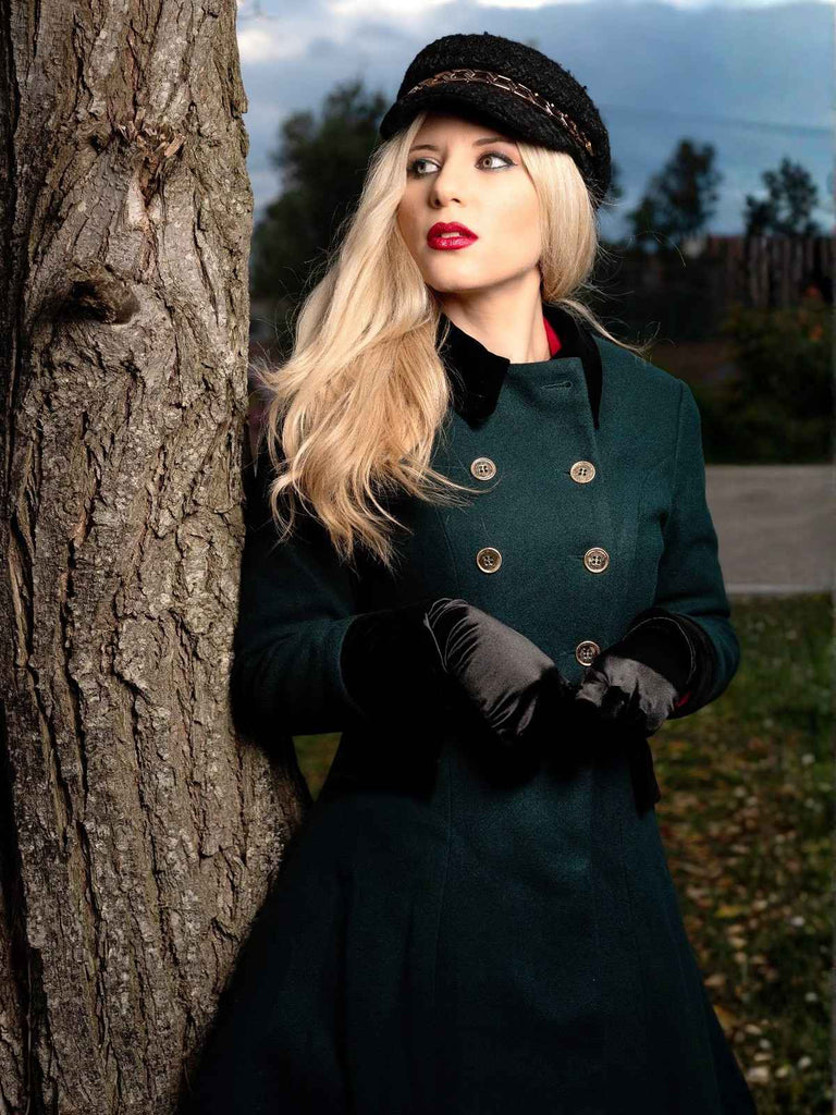 Dunkelgrün Einfarbiger Mantel Mit Knöpfen