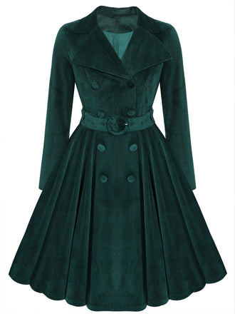 Grün 1950er Samt Langer Mantel