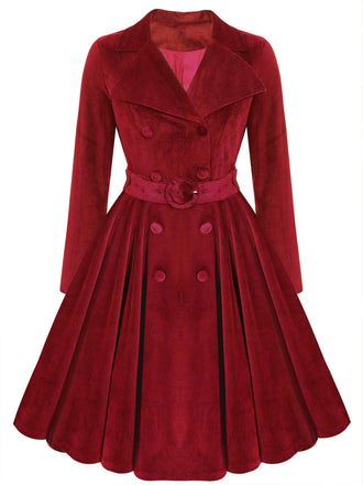 Rot 1950er Samt Langer Mantel