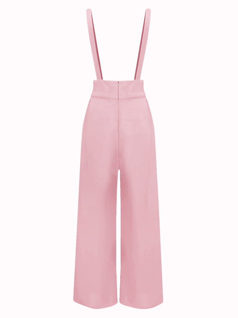 Rosa 1930er Solide Weites Bein Gurt Hosen