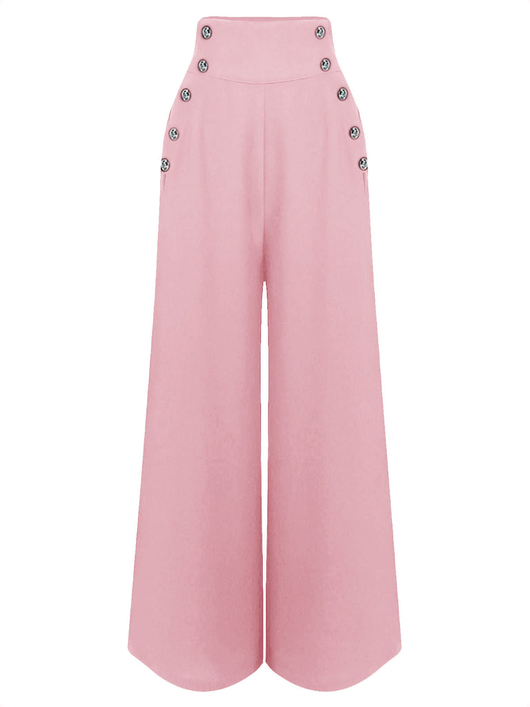 Rosa 1930er Solide Weites Bein Gurt Hosen