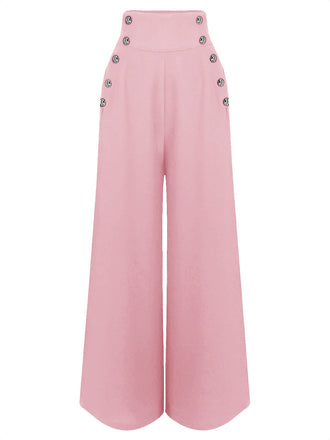 Rosa 1930er Solide Weites Bein Gurt Hosen