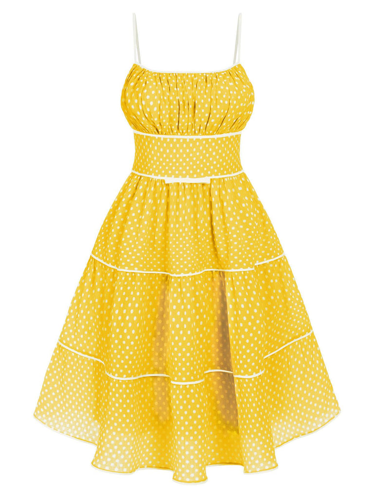 Gelb 1950er Polka Dot Swing Kleid mit Trägern