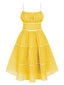 Gelb 1950er Polka Dot Swing Kleid mit Trägern