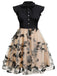 [Übergröße] Schwarz 1950er Schmetterling Patchwork Vintage Kleid