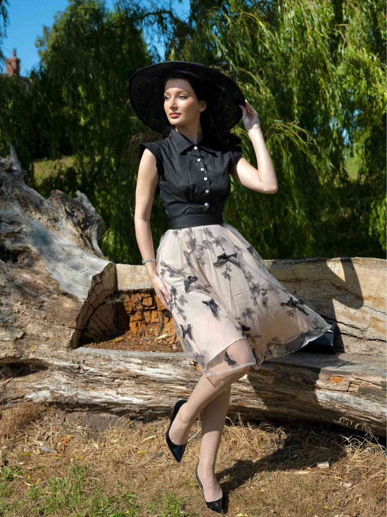 1950ER SCHWARZES SCHMETTERLINGS PATCHWORK KLEID