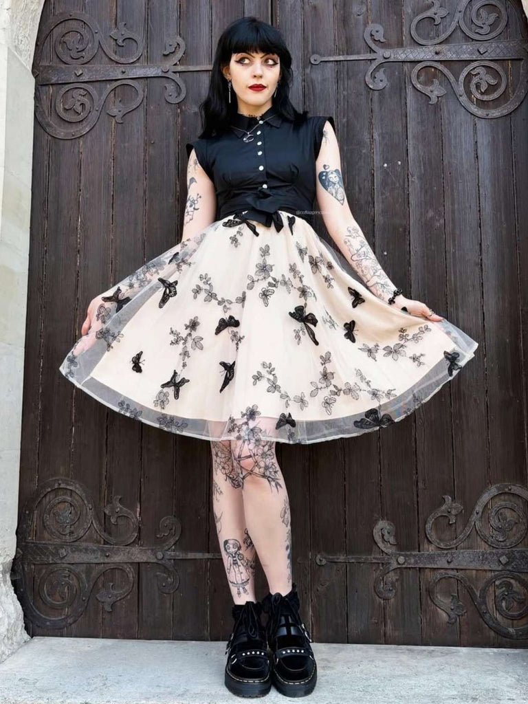 50er Kleid mit Schmetterlings und Patchwork in Schwarz