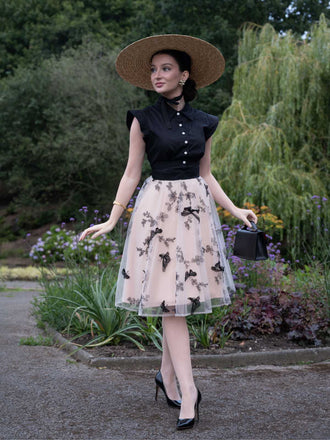 1950ER SCHWARZES SCHMETTERLINGS PATCHWORK KLEID