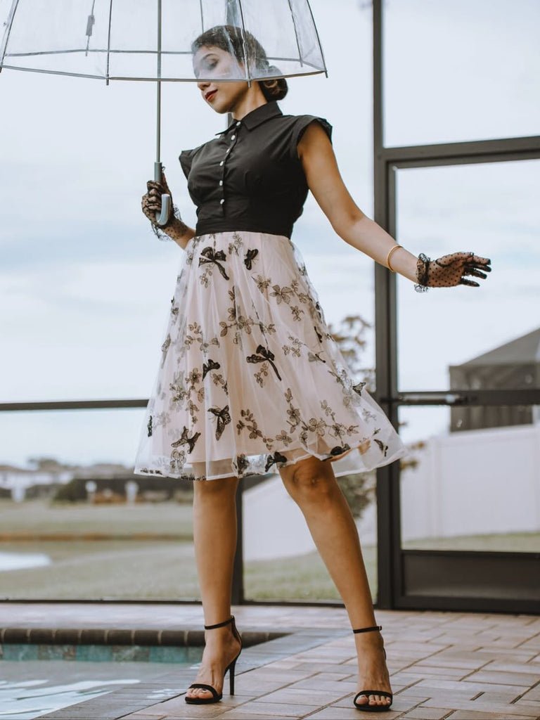 1950ER SCHWARZES SCHMETTERLINGS PATCHWORK KLEID