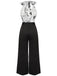 SCHWARZER WEISSER BLUMEN JUMPSUIT MIT HALFTERRIEMEN