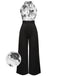 SCHWARZER WEISSER BLUMEN JUMPSUIT MIT HALFTERRIEMEN