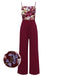 WEINROT PATCHWORK JUMPSUIT MIT BLUMEN-3D-RIEMEN