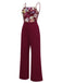 WEINROT PATCHWORK JUMPSUIT MIT BLUMEN-3D-RIEMEN