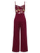 WEINROT PATCHWORK JUMPSUIT MIT BLUMEN-3D-RIEMEN