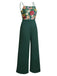 GRÜNER PATCHWORK JUMPSUIT MIT BLUMEN-3D-RIEMEN