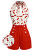 Rot 1950er Kirsche V-Ausschnitt Halter Schnürschuh Romper