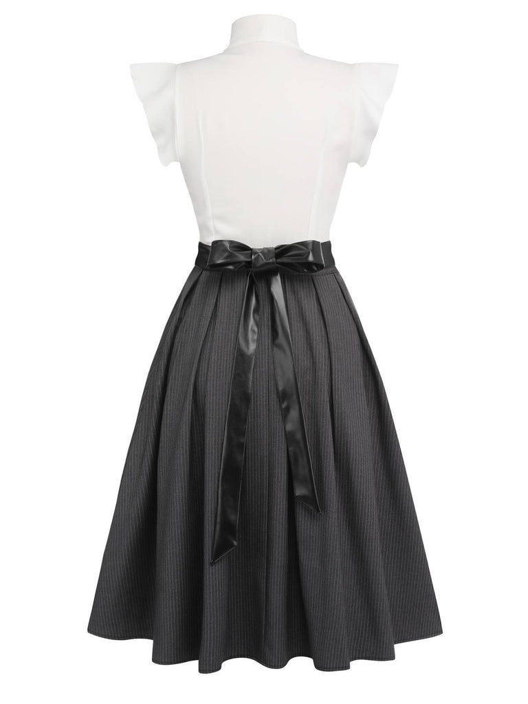 1950ER WEISS&GRAU SCHNÜRUNG SWING KLEID