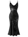 30er Satin-Maxikleid mit Spinnennetz und Wasserfallausschnitt