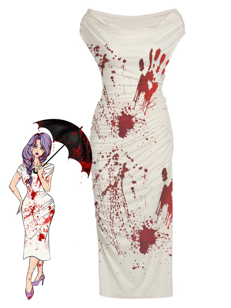 [Vorverkauf] Weiß 1960er Halloween Zombie Braut Blut Bleistiftkleid