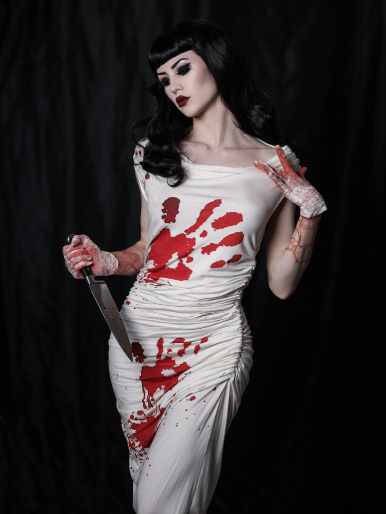 [Vorverkauf] Weiß 1960er Halloween Zombie Braut Blut Bleistiftkleid