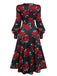 SCHWARZES ROSEN LATERNEN ÄRMEL SCHNÜRKLEID
