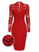 ROTER SPITZE LANGARM PATCHWORK BLEISTIFTKLEID