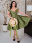 1950ER GRÜNES SCHULTERFREIES VINTAGE Schmetterling KLEID