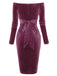Lila 1960er Solide Schulterfreies Samt Bleistiftkleid