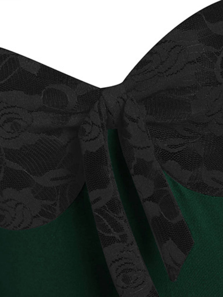 Grün 1950er Spitze Patchwork Swing Kleid
