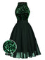 Grün 1950er Glitzer Patchwork Kleid