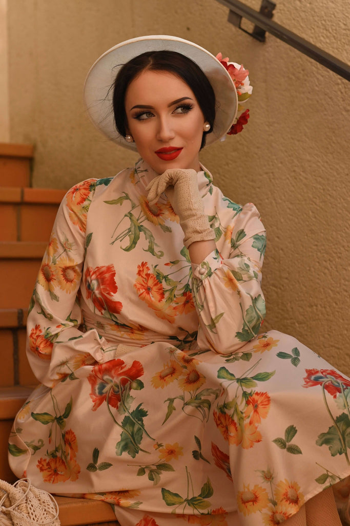 [Vorverkauf] 1930ER LANGÄRMLIGES SWING KLEID MIT BLUMEN