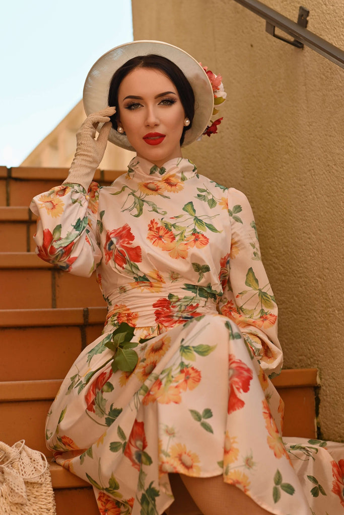 [Vorverkauf] 1930ER LANGÄRMLIGES SWING KLEID MIT BLUMEN