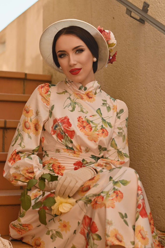 [Vorverkauf] 1930ER LANGÄRMLIGES SWING KLEID MIT BLUMEN