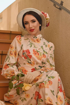 [Vorverkauf] 1930ER LANGÄRMLIGES SWING KLEID MIT BLUMEN